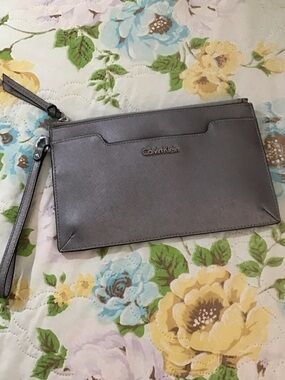 Calvin Klein Silver Metallic Wristlet Clutch with Strap